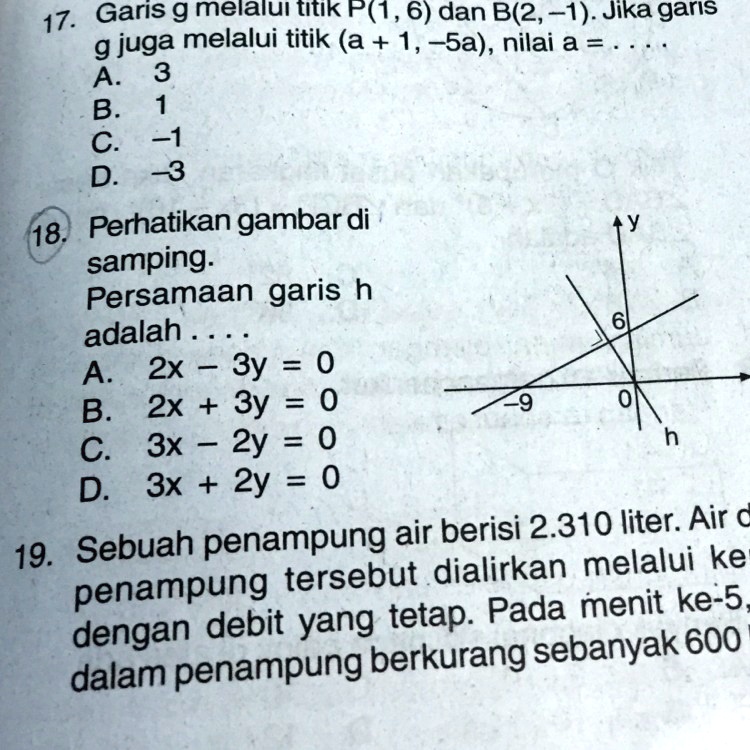 SOLVED: Perhatikan Gambar Di Samping. Persamaan Garis H Adalah 17 Garis ...