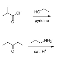 No text was detected in the image.  The image contains only chemical structures and reaction arrows with text labels such as "pyridine" and "cat. H+".