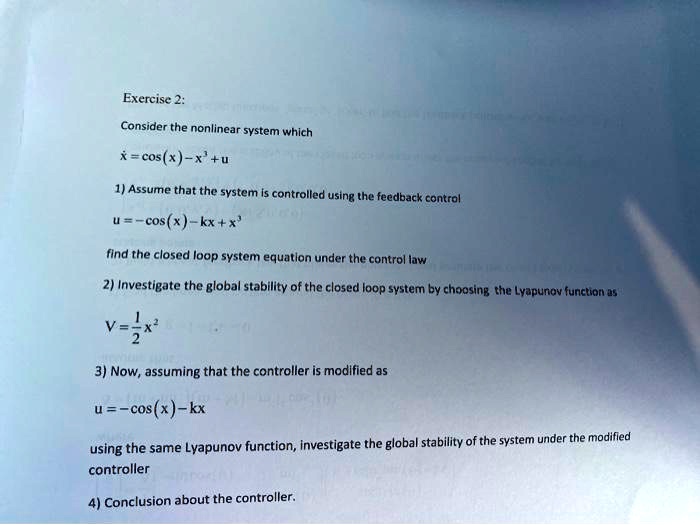 SOLVED:Exercise 2: Consider The Nonlinear System Which Cos (* ) 1 ...