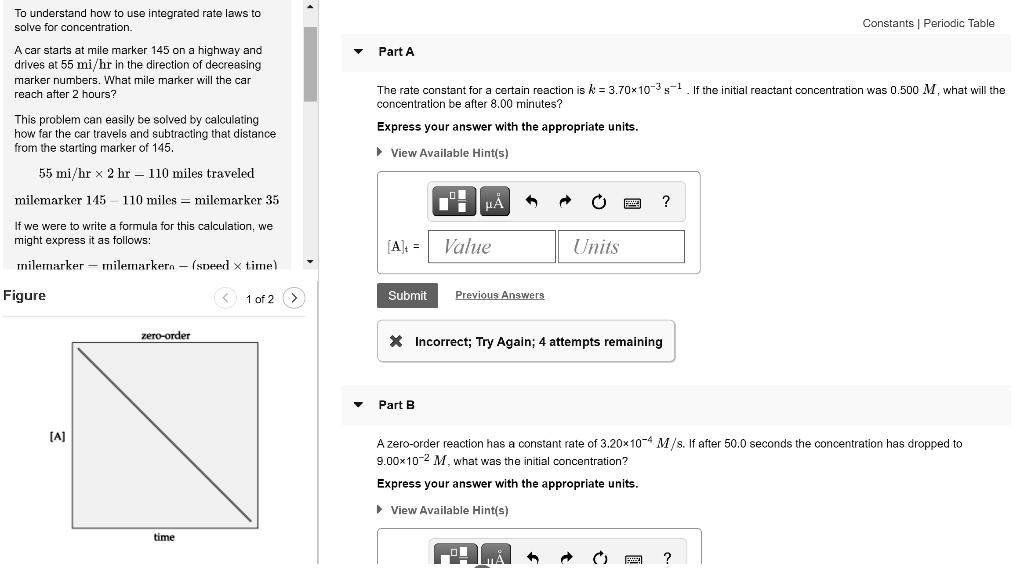 Solved To Understand How Ved Integrateo Atc Laws Solve Fcr Concentration Constants Periocic Table Acar Stans Mile Marker 145 On Highway And Diives At 55 Mi Hr In The Directlon Of Decreasing Markernumpers Wha