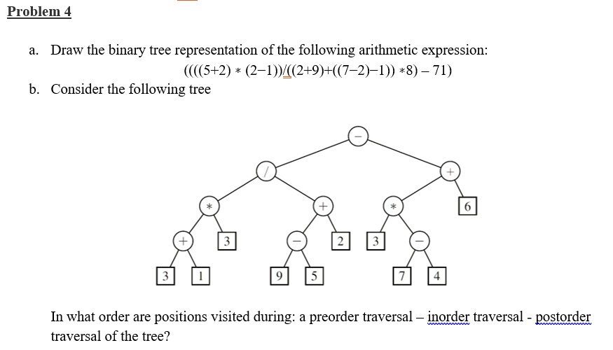 SOLVED: Problem 4 a. Draw the binary tree representation of the ...