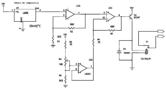 SOLVED: The following circuit corresponds to the electronic thermostat ...