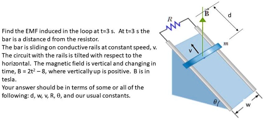 Find the EMF induced in the loop at t=3 s. At t=3 s the bar is a ...