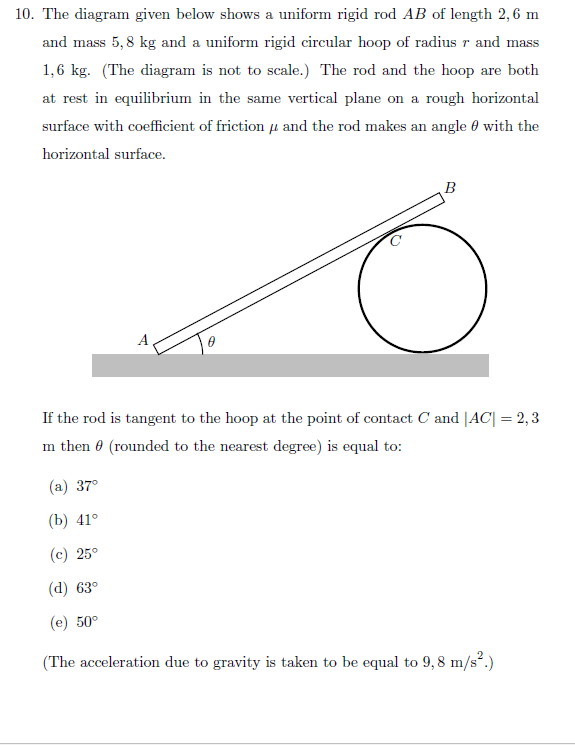 SOLVED: 10. The Diagram Given Below Shows A Uniform Rigid Rod A B Of ...