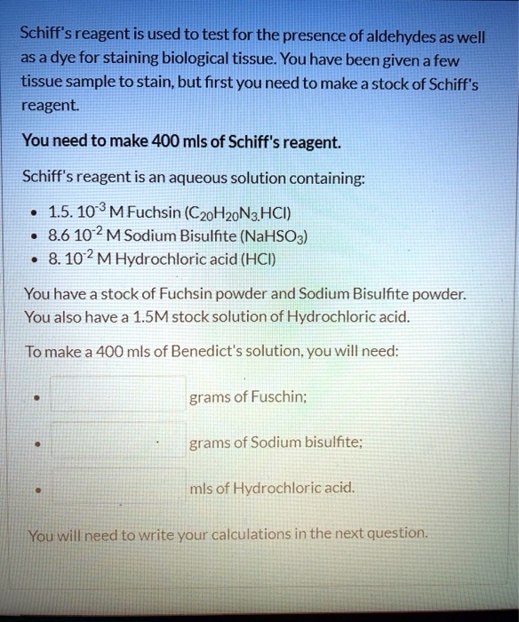 SOLVED: Schiff's reagent is used to test for the presence of aldehydes ...