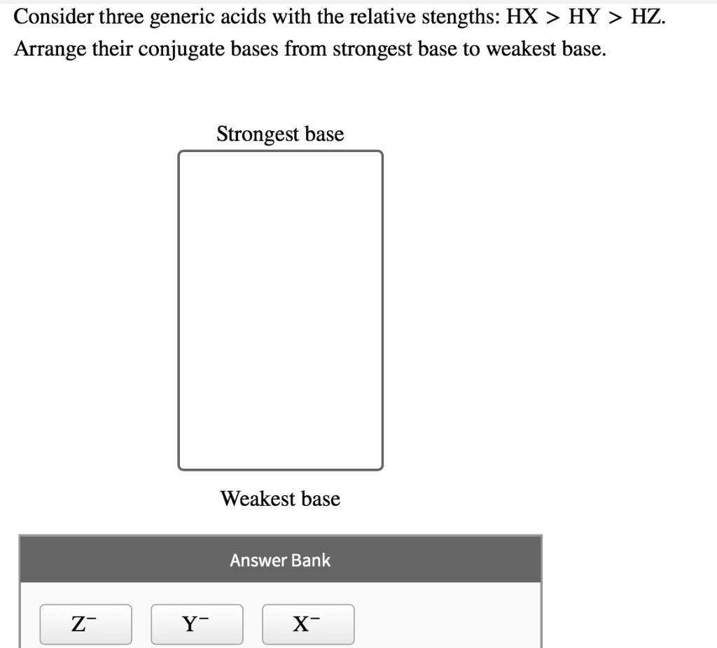 SOLVED: Consider Three Generic Acids With The Relative Strengths: HX ...