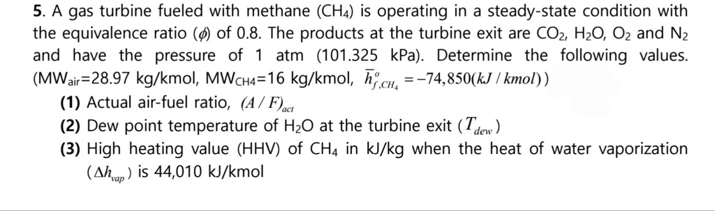 5 a gas turbine fueled with methane ch4 is operating in a steady state ...