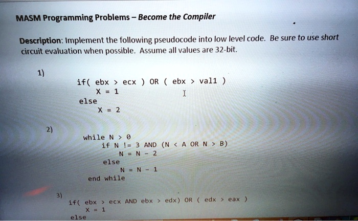 SOLVED: MASM Programming Problems - Become the Compiler Description ...