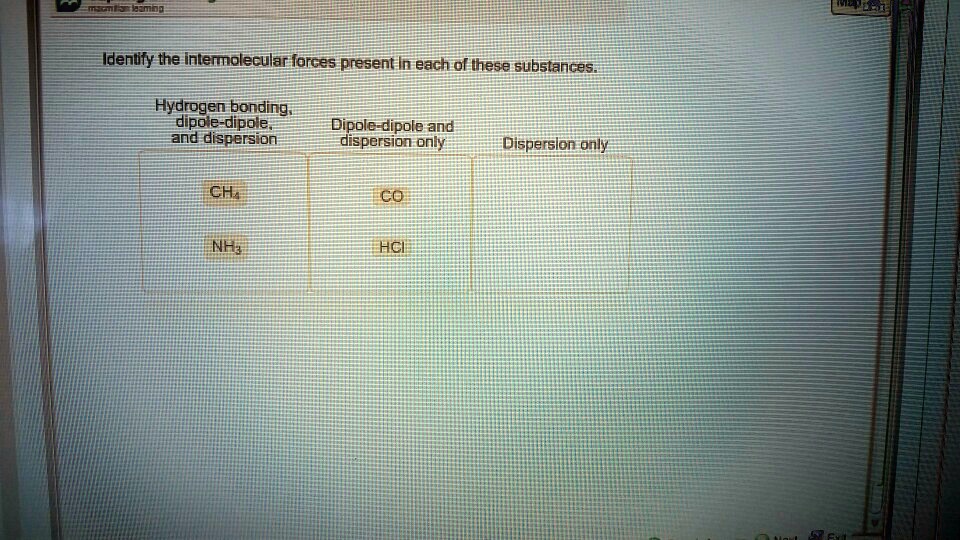 SOLVED: Identify the Intermolecular forces present in each of these ...