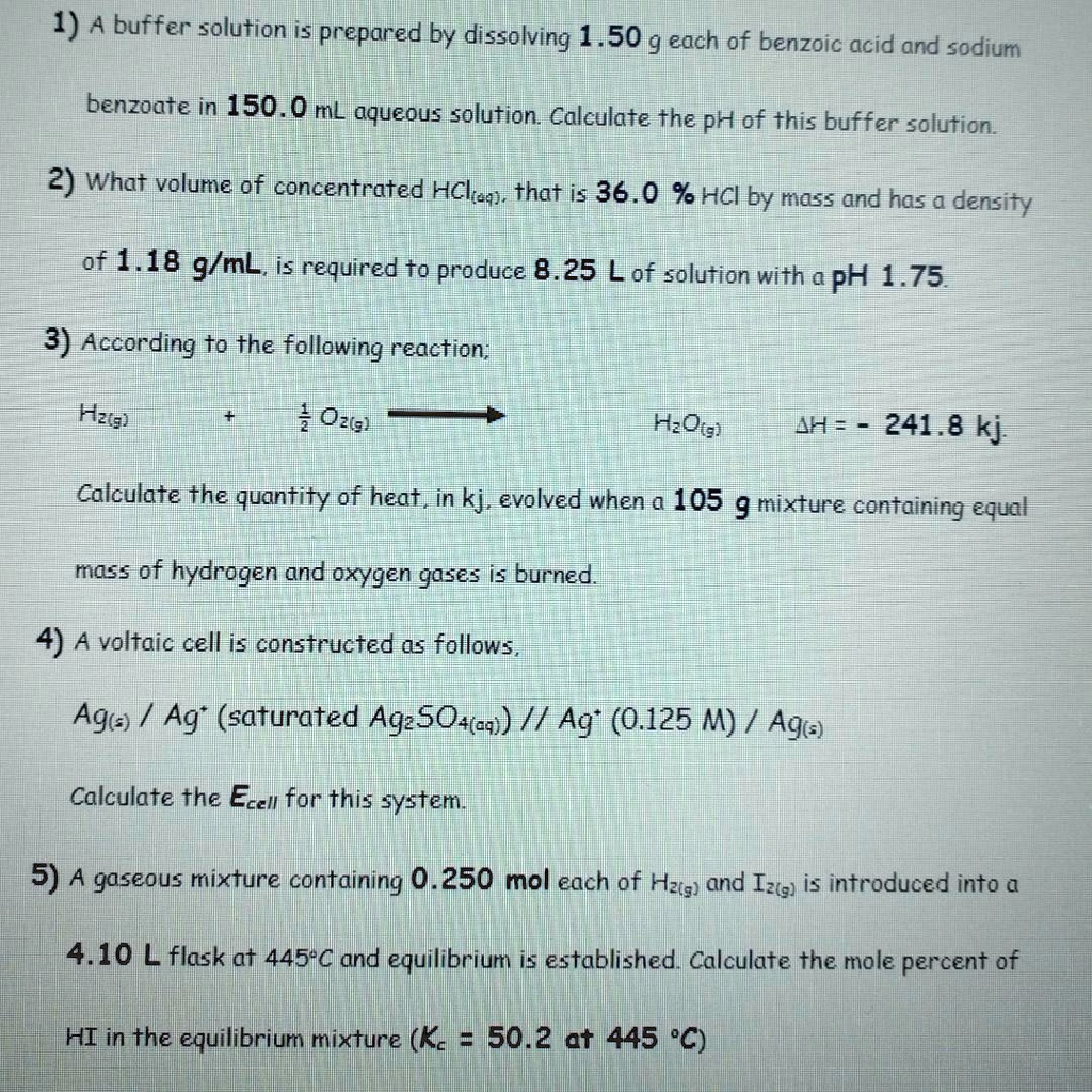 1 a buffer solution is prepared by dissolving 150 g each of benzoic ...