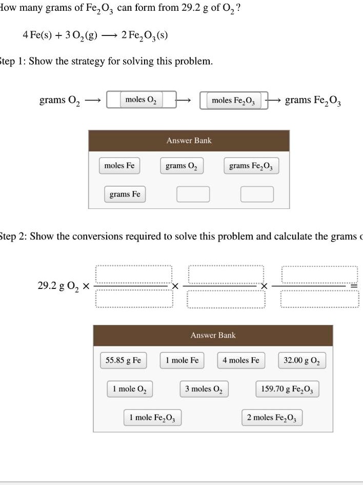 iow many grams of fezo3 can form from 292 g of 0z 4 fes 302g 2 fez 0 s ...