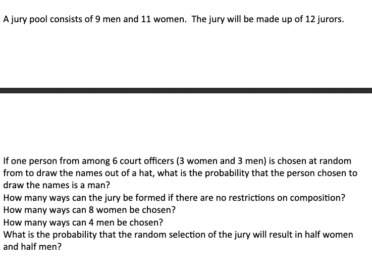 SOLVED A jury pool consists of 9 men and 11 women The jury will be