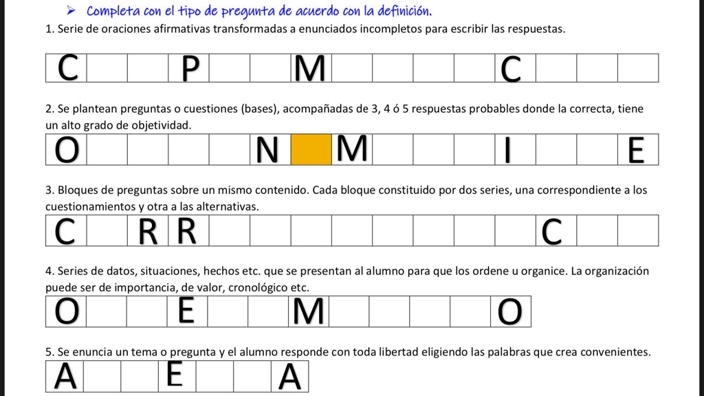 SOLVED: Completa con el tipo de pregunta de acuerdo con la definición