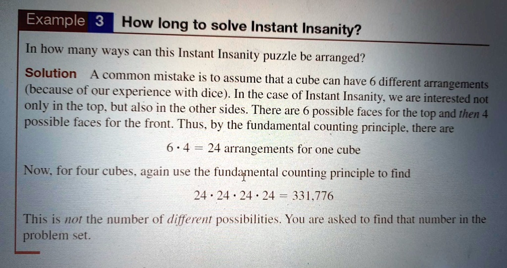 SOLVED: Example 3 How long to solve Instant Insanity? In how many ways ...