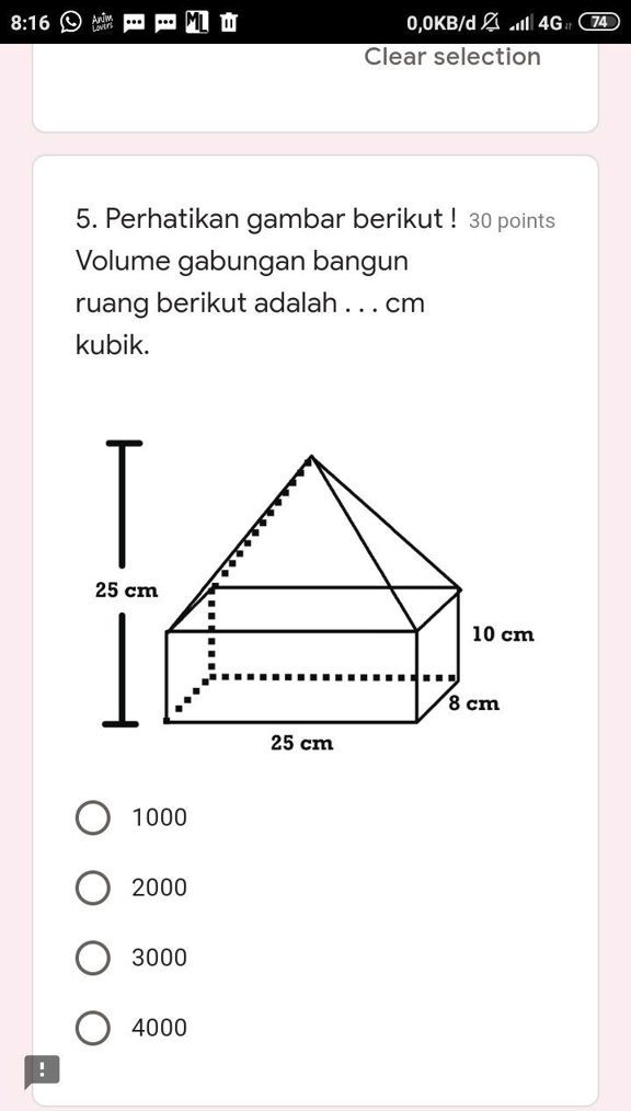 SOLVED: Perhatikan gambar berikut ! Volume gabungan bangun ruang ...