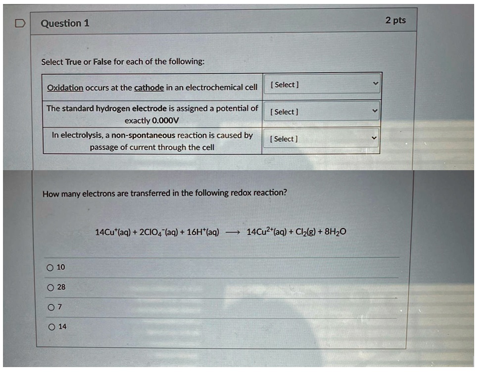 SOLVED Select True or False for each of the following Oxidation