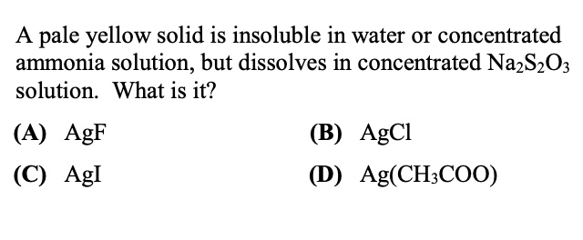 SOLVED A pale yellow solid is insoluble in water and concentrated