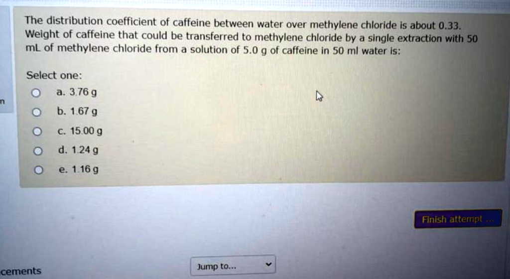 SOLVED The distribution coefficient of caffeine between water over