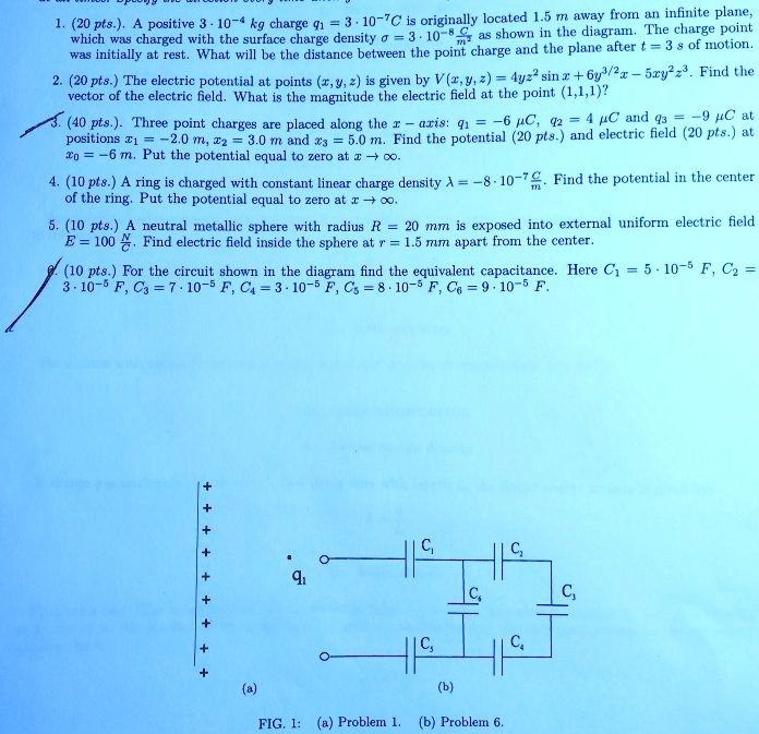 awac from infinite plane 20 pts positive 10 4 kg charge 41 3 10 7c is ...