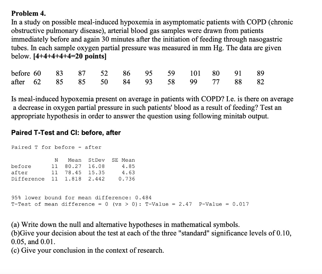 Problem 4. In a study on possible mealinduced hypoxemia in