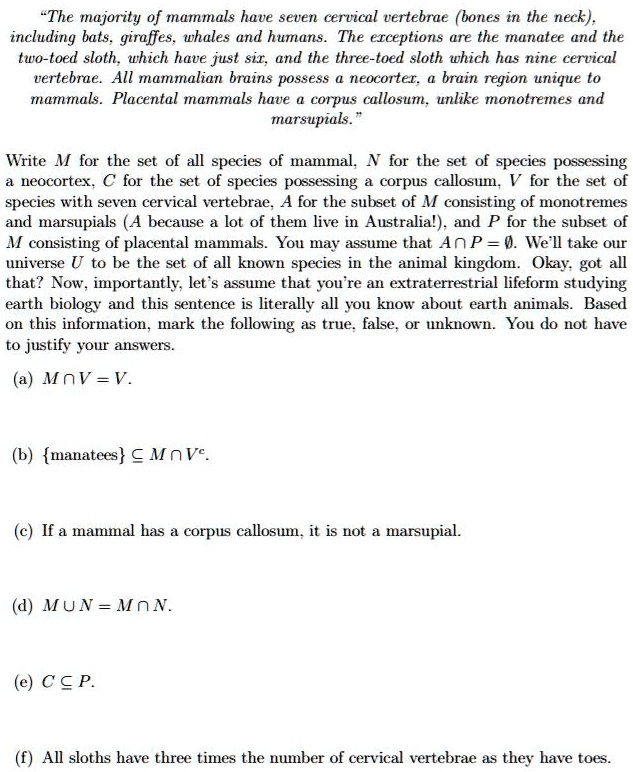 SOLVED: The majority of mammals have seven cervical vertebrae (bones in