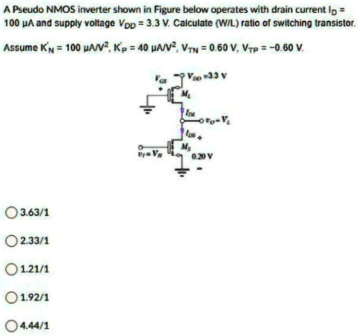 Solved A Pseudo Nmos Inverter Shown In Figure Below Operates With Drain Current Ip 100 Î¼a 3917