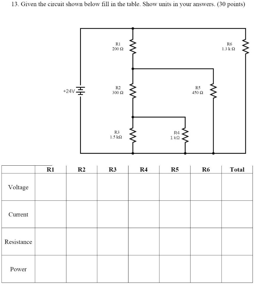 R0 R1 R2 R3 R4 R5 Ucs Table 13. Given the circuit shown below fill in the table. Show...