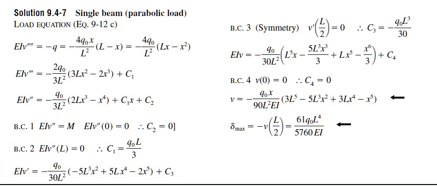 Solution 9.4-7 Single beam (parabolic load) LOAD EQUATION (EQ. 9-12 c ...