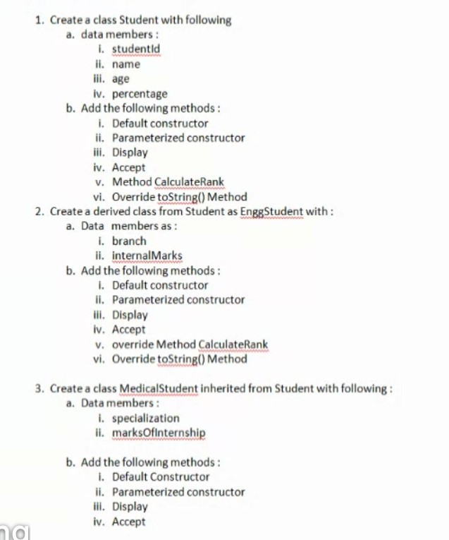 SOLVED: 1. Create a class Student with following a. data members : i ...