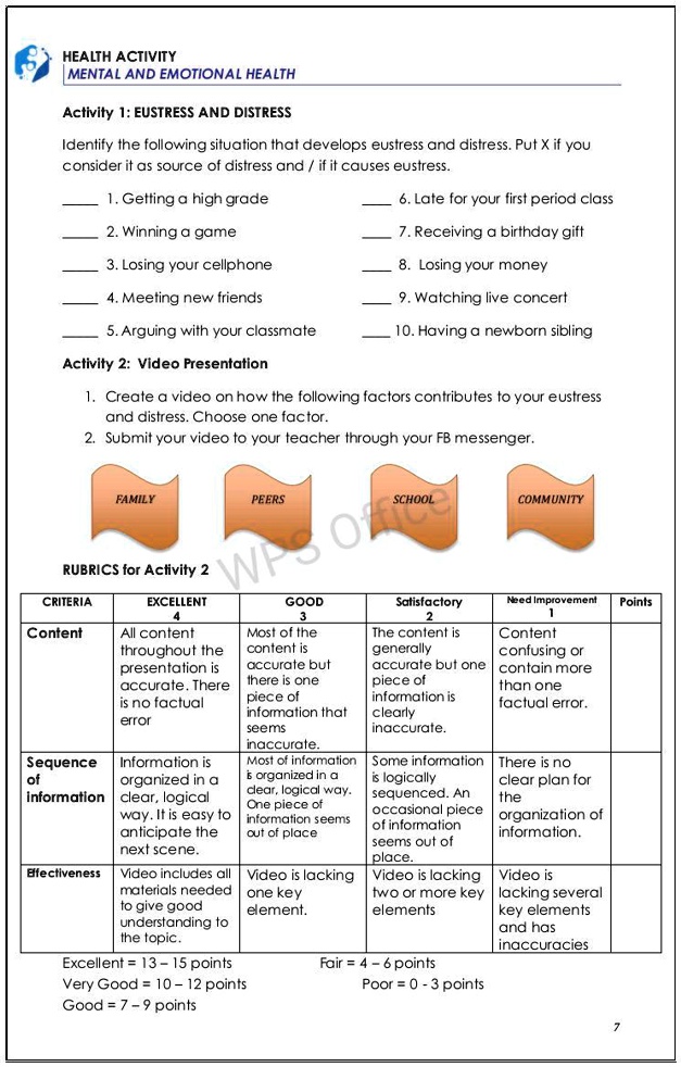 SOLVED: Q3 W1 pls pa sagot nang maayos MAPEH po ito HEALTH ACTIVITY