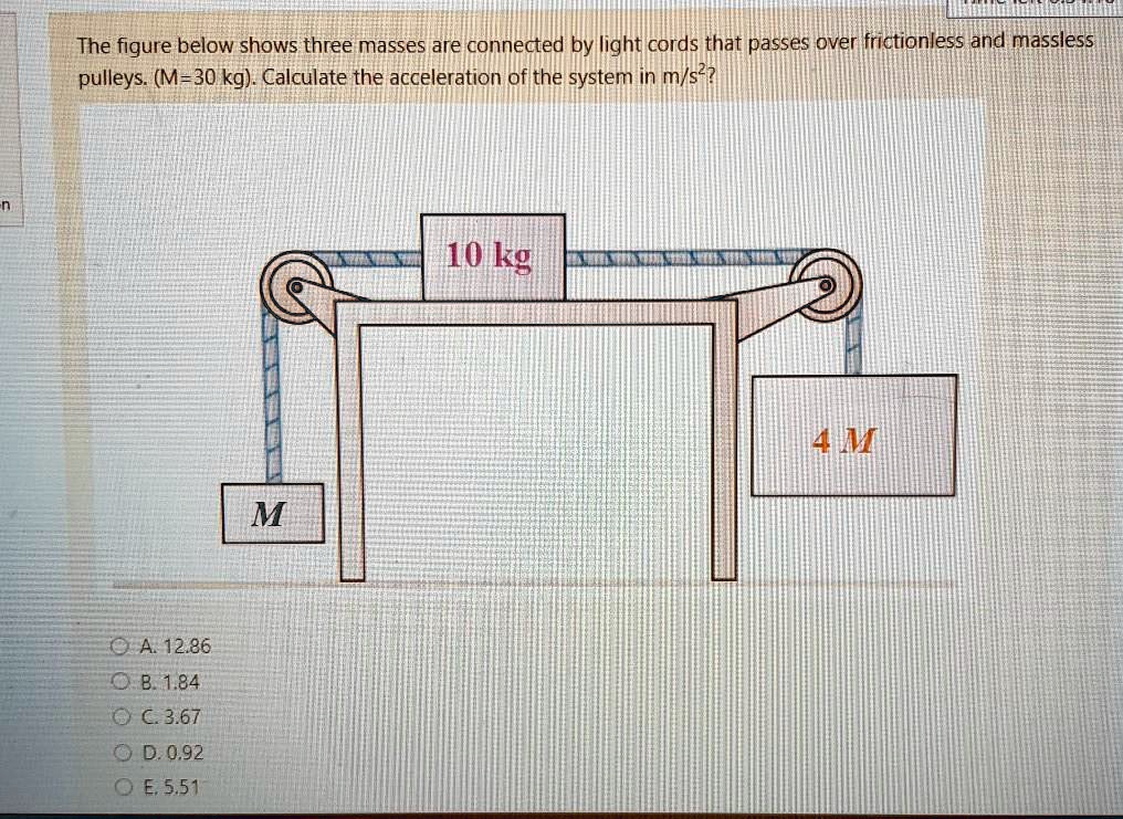 Solved The Figure Below Shows Three Masses Connected By Light Cords That Pass Over Frictionless