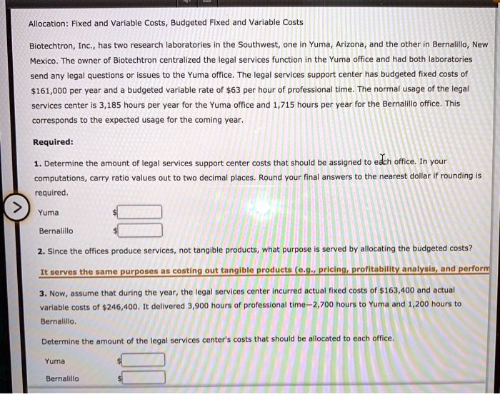 SOLVED Allocation Fixed and Variable Costs, Budgeted Fixed and