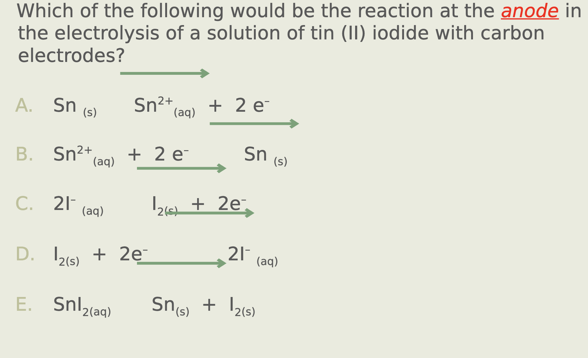SOLVED Which of the following would be the reaction at the anode in the electrolysis of a