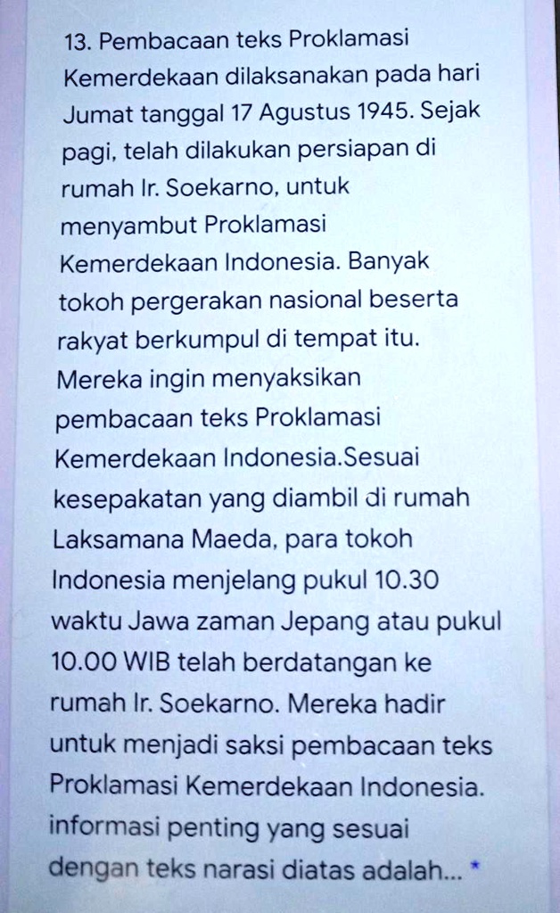 SOLVED: Informasi Penting Yang Sesuai Dengan Text Narasi Diatas Adalah ...