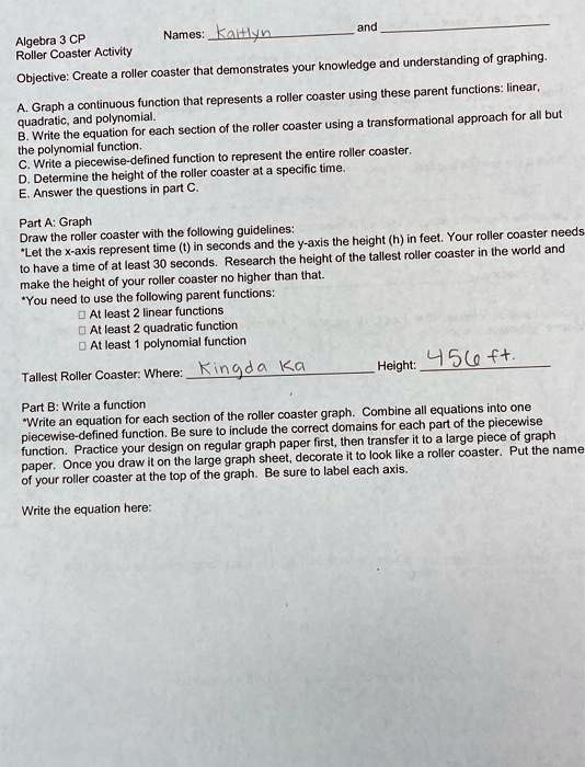 SOLVED NamesKa and Algebra 3 CP Roller Coaster Activity Objective