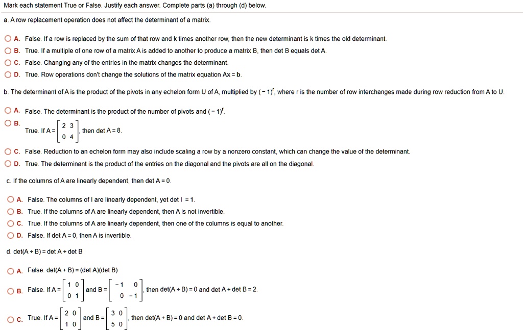 SOLVED Mark each statement True or False. Justify each answer