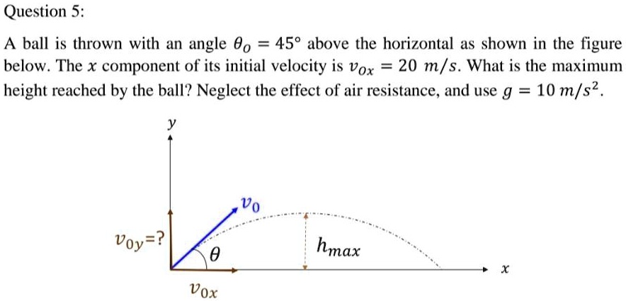 Solved: Question 5: A Ball Is Thrown With An Angle 00 459 Above The 