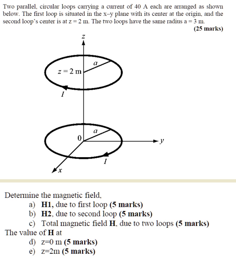 SOLVED: Two parallel, circular loops carrying a current of 40 A each ...