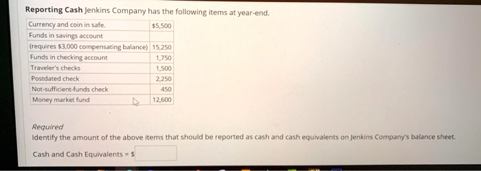 The Following Items Are Reported On A Company's Balance Sheet Reporting Cash Jenkins Company has the following items at year-end