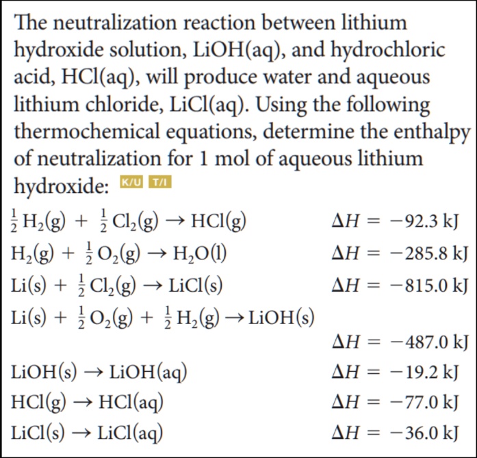 SOLVED The neutralization reaction between lithium hydroxide solution, LiOH(aq), and