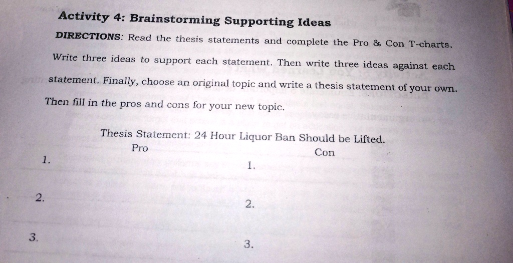 thesis statement 24 hour liquor ban should be lifted