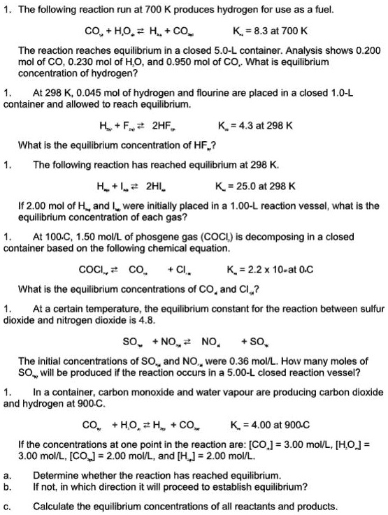 Solved: The Following Reaction Runs At 700 K And Produces Hydrogen For 