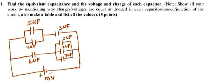 SOLVED: Find the equivalent capacitance and the voltage and charge of ...