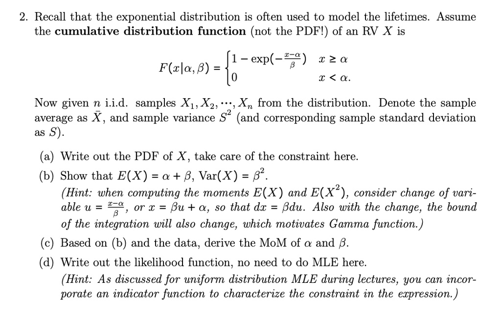 SOLVED: Recall that the exponential distribution is often used to model ...