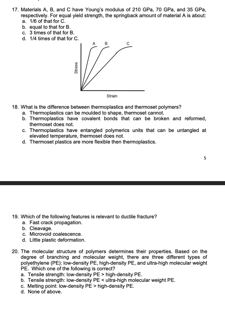 17. Materials A, B, and C have Young's modulus of 210 GPa, 70 GPa, and ...