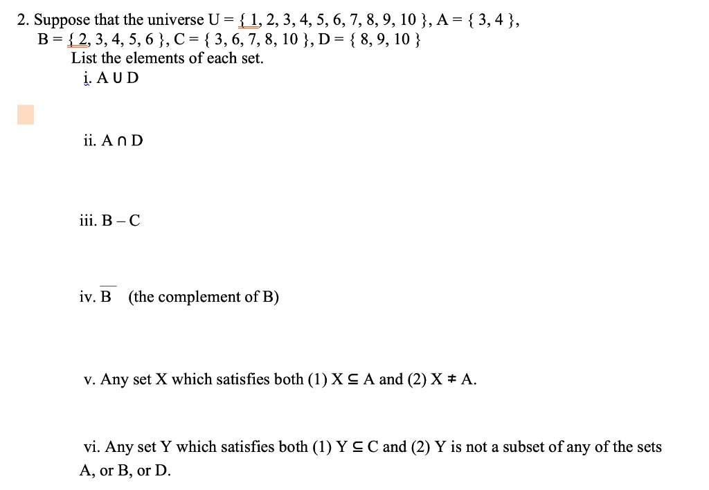 SOLVED: 2. Suppose That The Universe U = 1,2,3,4,5,6,7, 8,9,10 ,4= 3,4 ...