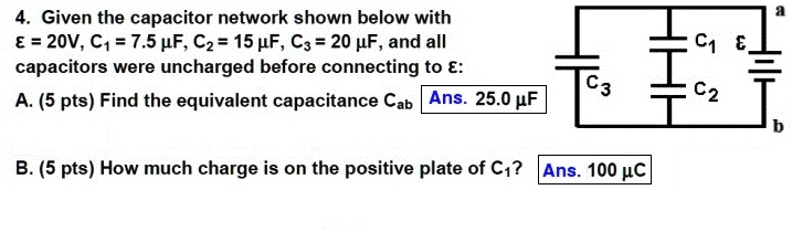 Given the capacitor network shown below with E = 20V,… - SolvedLib