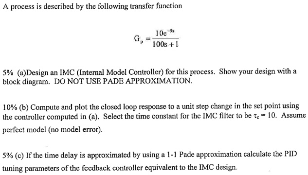 SOLVED: A process is described by the following transfer function: 10e ...