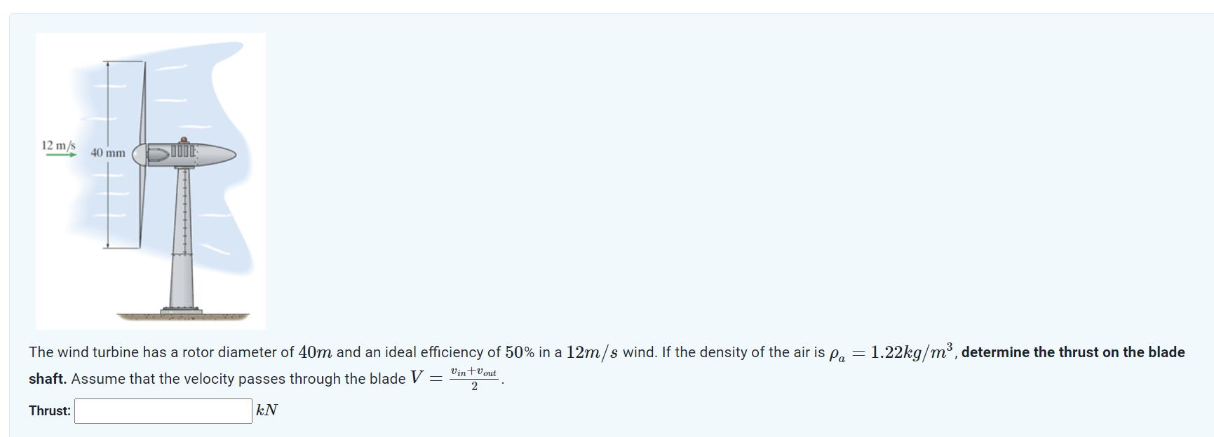 SOLVED: The wind turbine has a rotor diameter of 40 m and an ideal ...