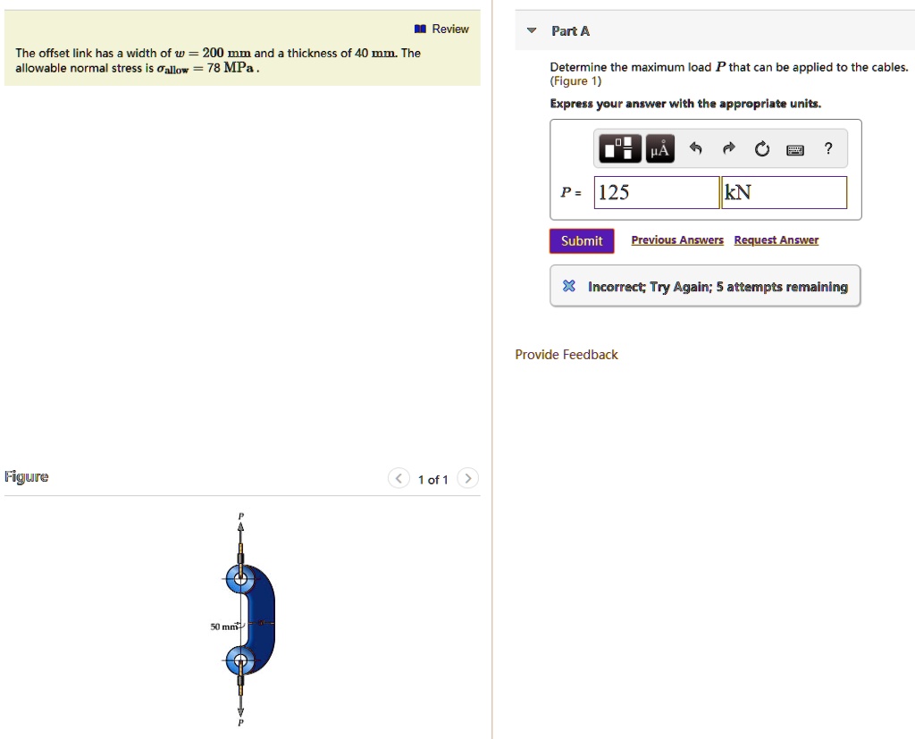 The offset link has a width of w = 200 mm and a thickness of 40 mm. The ...